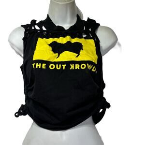 The people’s press yellow black shredded crop top t-shirt Size M